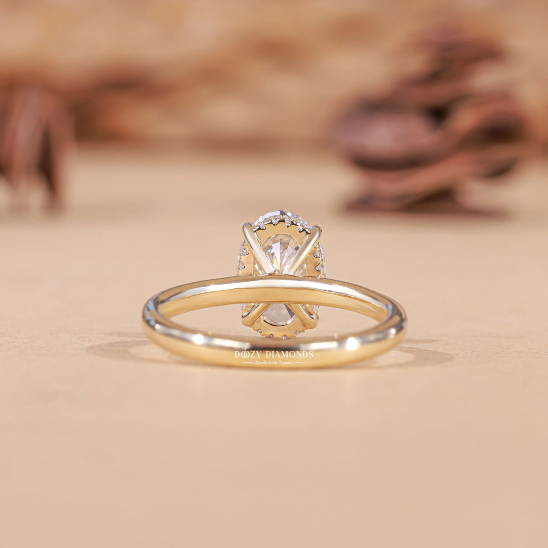 Oval hidden halo lab grown diamond ring in jewelry gift box