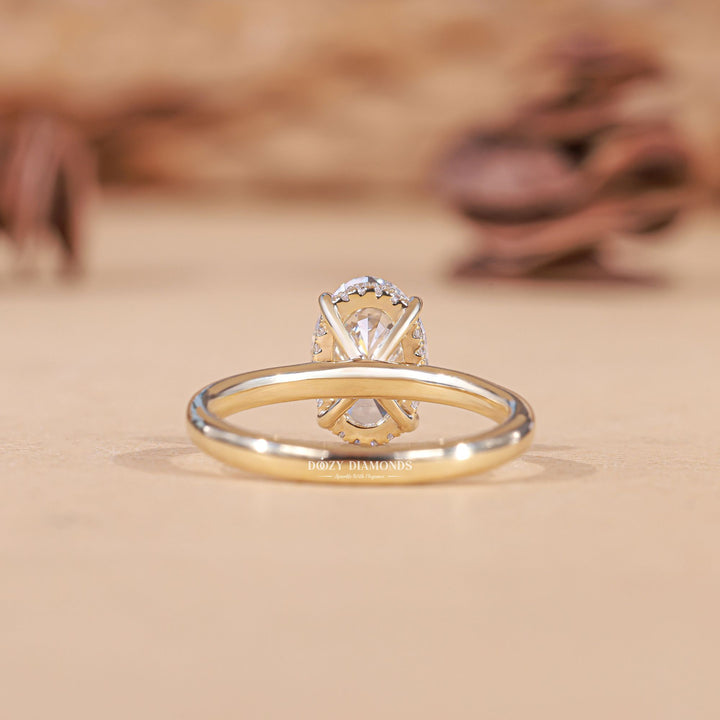 Oval hidden halo lab grown diamond ring in jewelry gift box