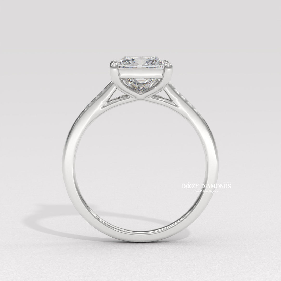 Fine craftsmanship detail on princess solitaire engagement ring
