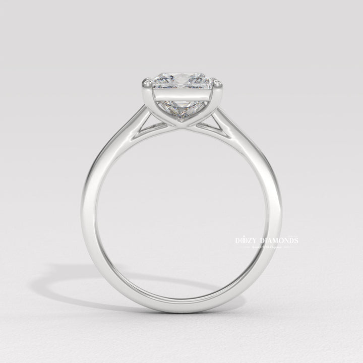 Fine craftsmanship detail on princess solitaire engagement ring
