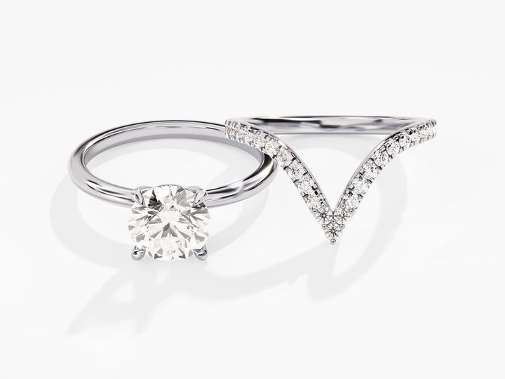 1.50CT Round Solitaire Round Cut F - VS Lab Grown Diamond Engagement Ring Set Curved Band - Doozy Diamonds