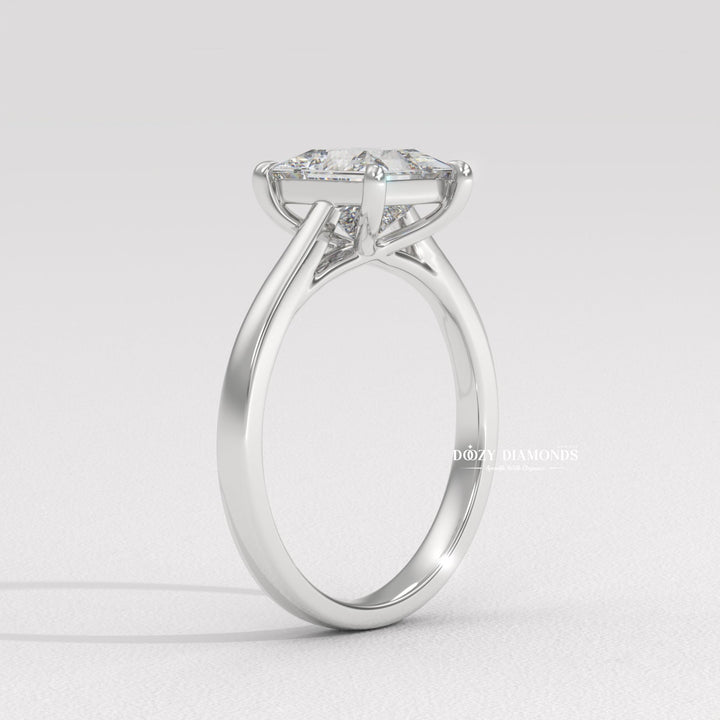 Handcrafted princess cut solitaire lab grown diamond engagement ring