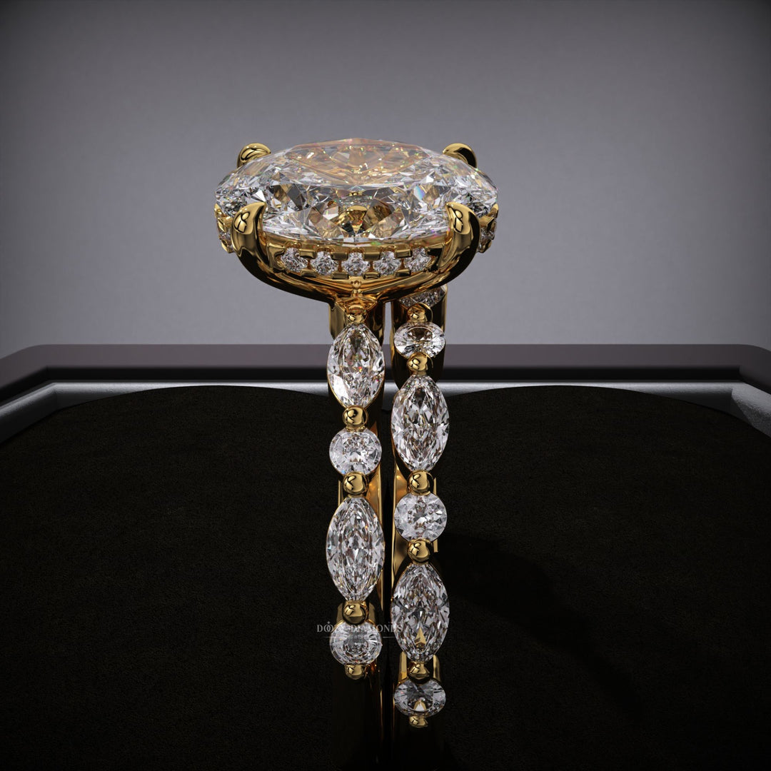 2.50ct E/VVS2 Oval Lab Grown Diamond Pave Ring With Marquise Band