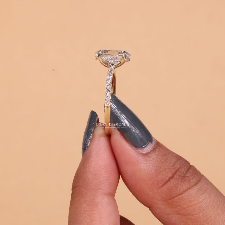 Shop oval cut hidden halo lab grown diamond engagement ring online