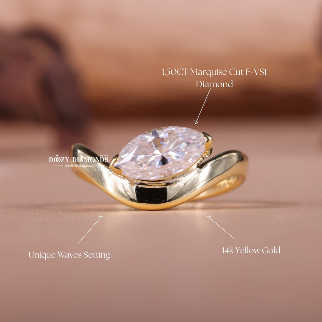 Marquise east west lab grown diamond ring in jewelry gift box