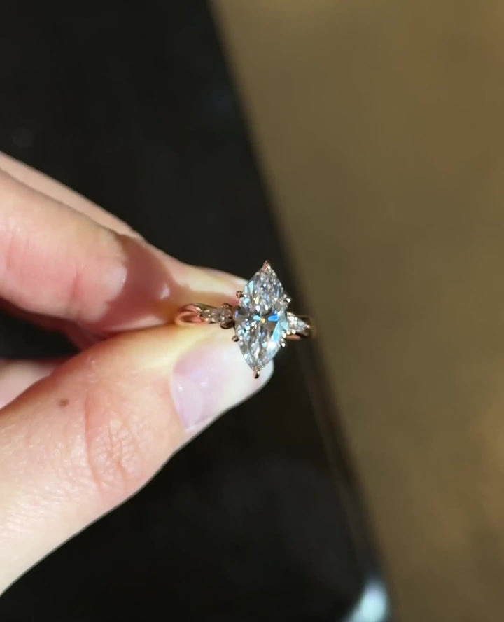 Discover marquise three stone lab grown diamond engagement ring online