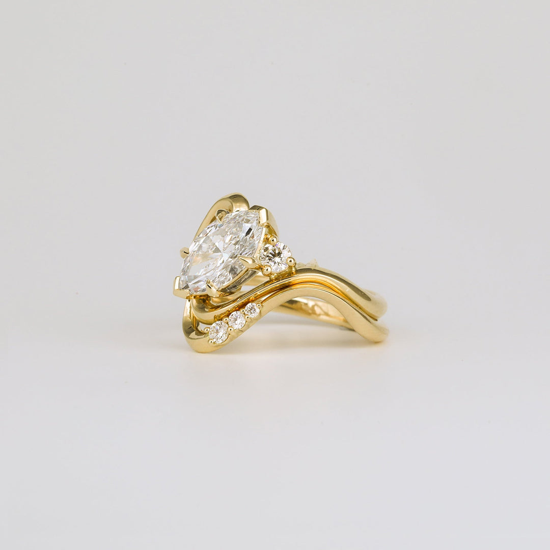 Top-down view of marquise cut solitaire engagement ring