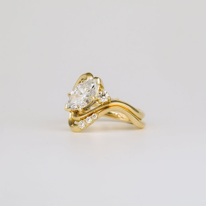 Top-down view of marquise cut solitaire engagement ring