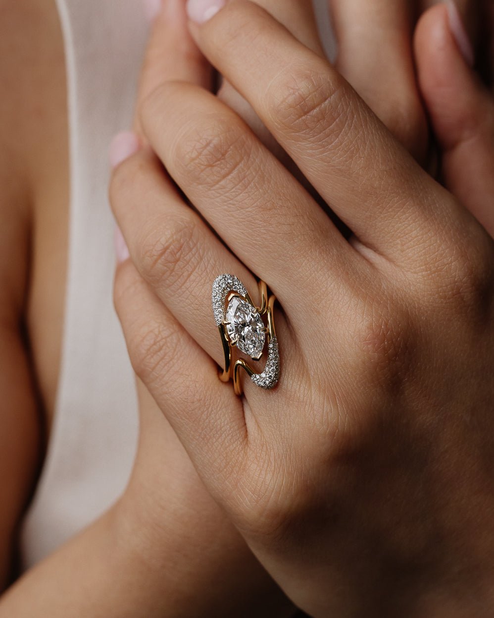 Buy marquise cut pave diamond engagement ring with free shipping