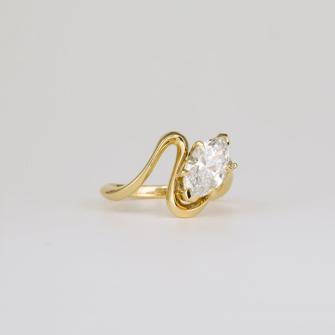 Handcrafted marquise cut solitaire lab grown diamond engagement ring