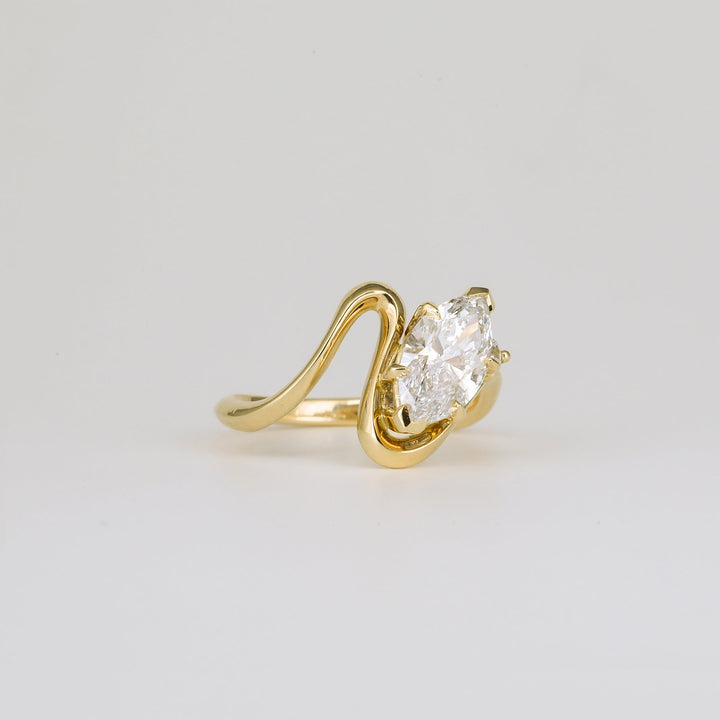 Handcrafted marquise cut solitaire lab grown diamond engagement ring