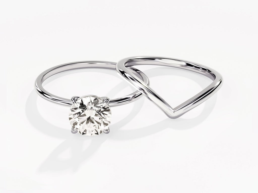 1.50CT Round Cut Solitaire F - VS Diamond Bridal Set Curved Band - Doozy Diamonds