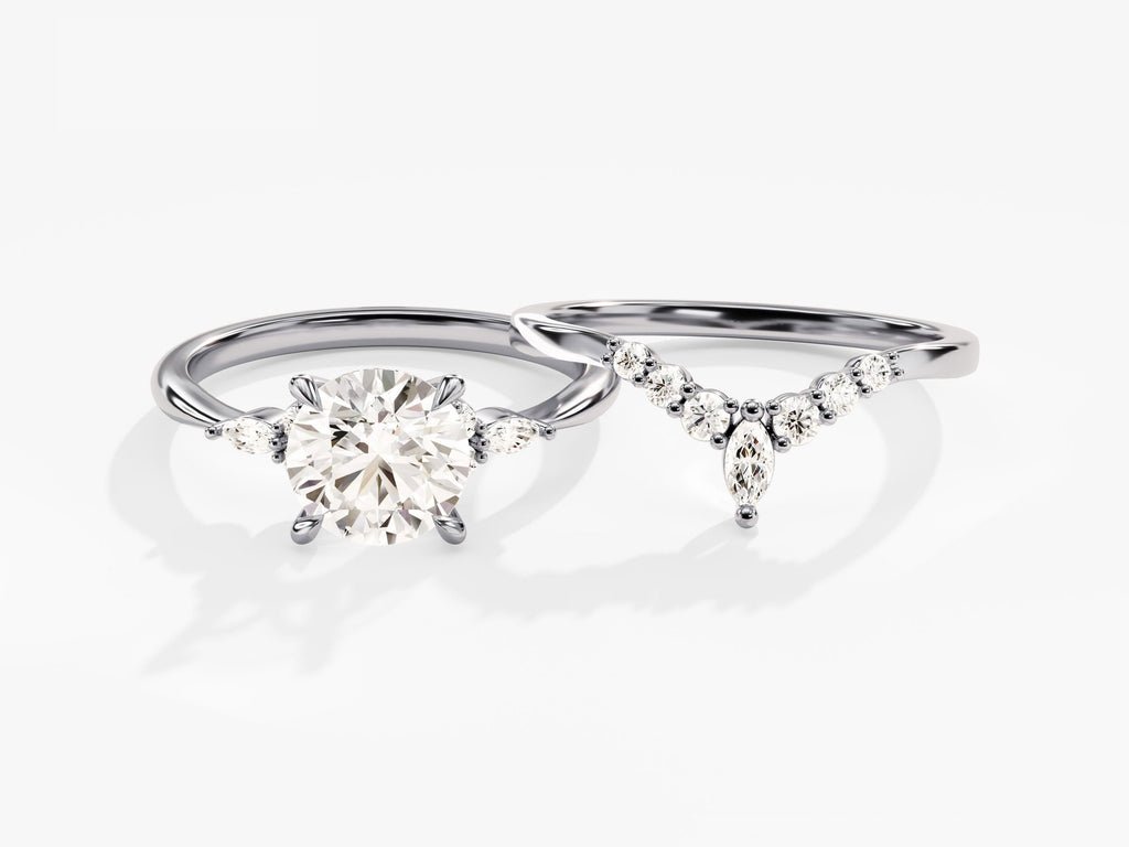 1.50CT Round Cut Cluster F - VS Lab Grown Diamond Engagement Ring Set - Doozy Diamonds