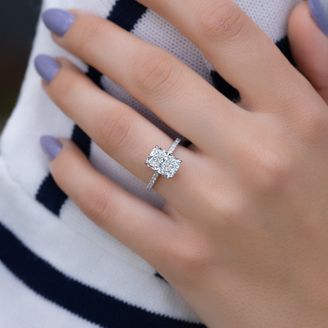 Buy 3.0CT radiant hidden halo lab grown diamond engagement ring online