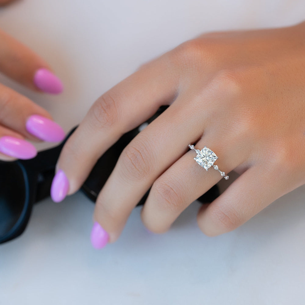 Cushion solitaire diamond engagement ring available in multiple metals