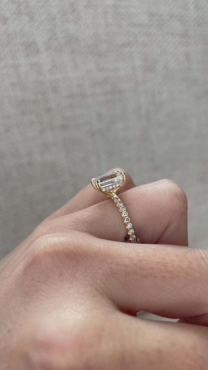 1.64 - 3.64 CT Emerald Cut Lab Grown Diamond Hidden Halo & Pave Engagement Ring - Doozy Diamonds