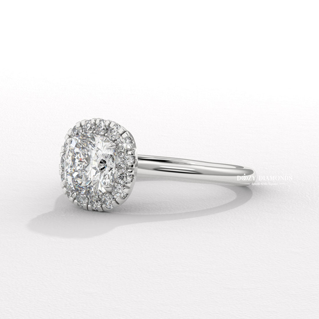 Cushion cut solitaire engagement ring with IGI certified center diamond