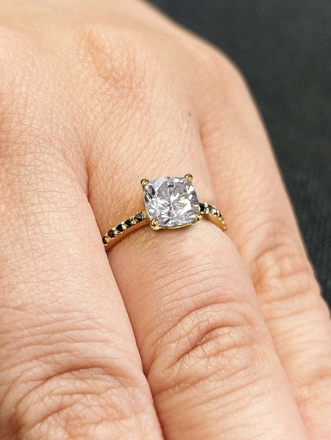 Cushion pave engagement ring with IGI certificate and packaging