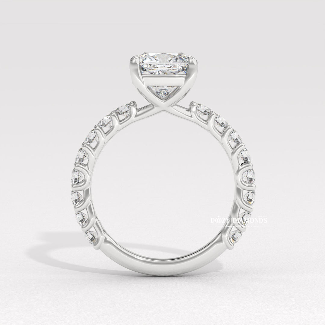 Pear solitaire engagement ring close-up showing high clarity diamond clarity
