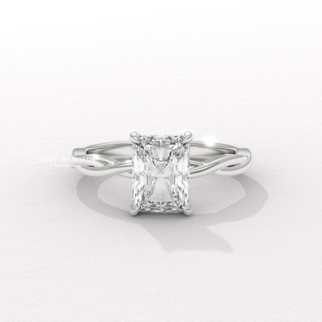 Handcrafted radiant cut solitaire lab grown diamond engagement ring