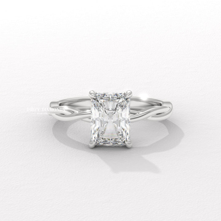 Handcrafted radiant cut solitaire lab grown diamond engagement ring