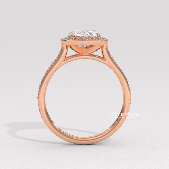 Oval halo engagement ring with certified lab grown diamond