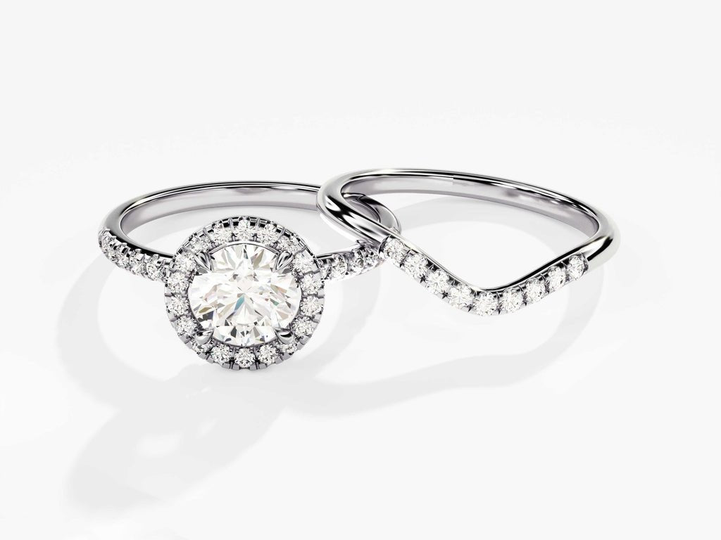 1.0CT Round Cut Halo F - VS Lab Grown Diamond Engagement Ring Set - Doozy Diamonds