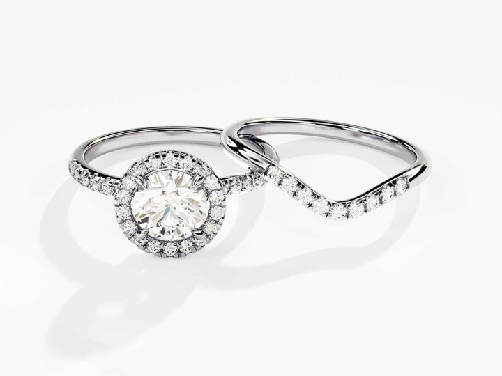 1.0CT Round Cut Halo F - VS Lab Grown Diamond Engagement Ring Set - Doozy Diamonds