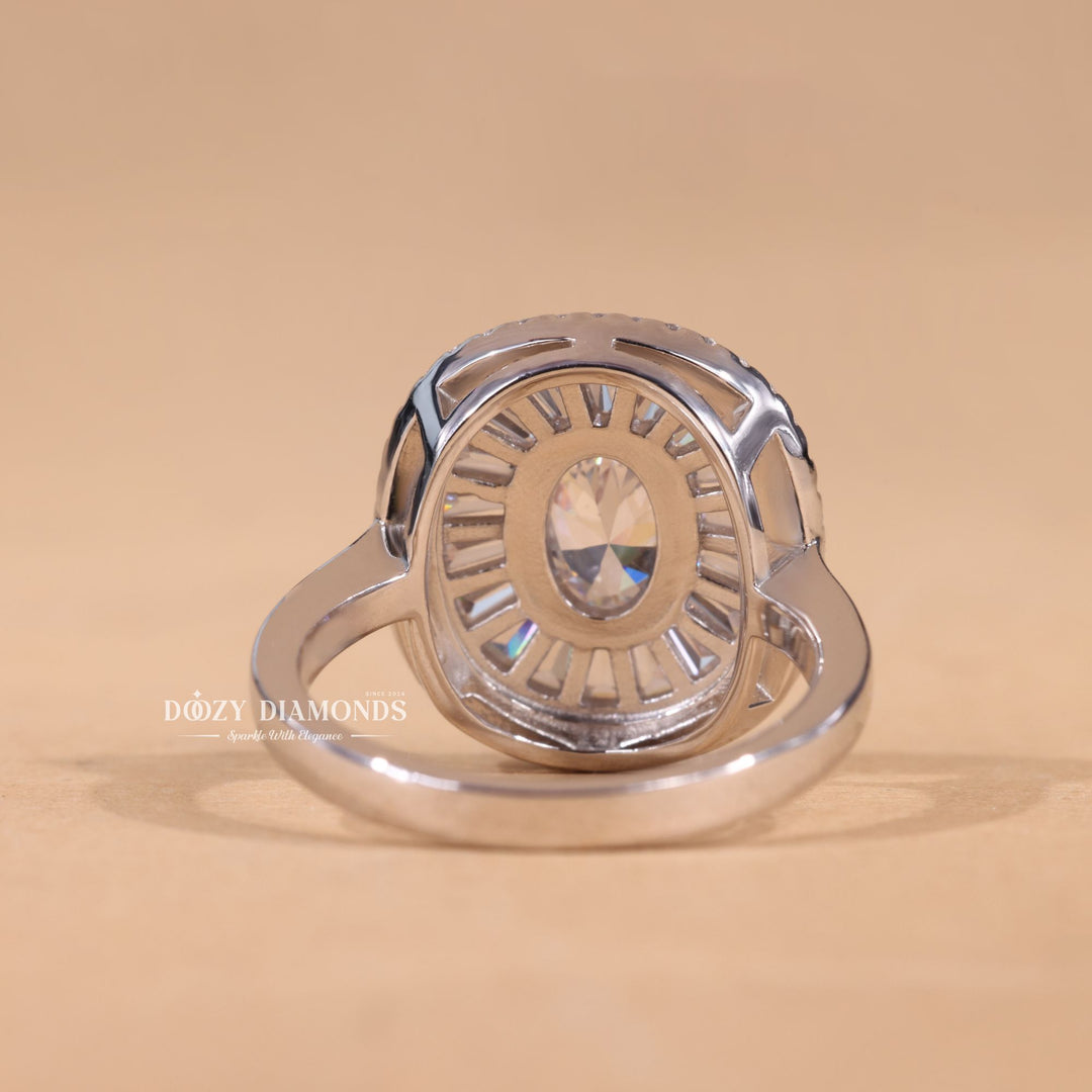 Fine craftsmanship detail on oval cluster engagement ring