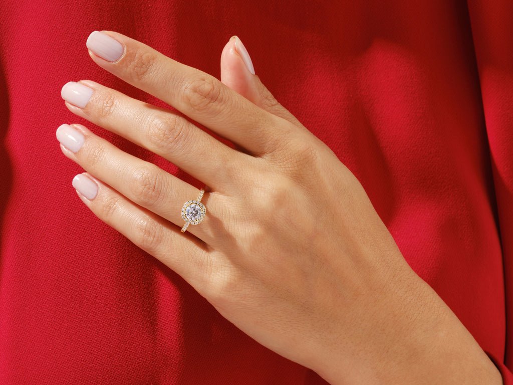 1.0CT Round Cut Cushion Shape Halo F - VS Lab Grown Diamond Engagement Ring Set - Doozy Diamonds