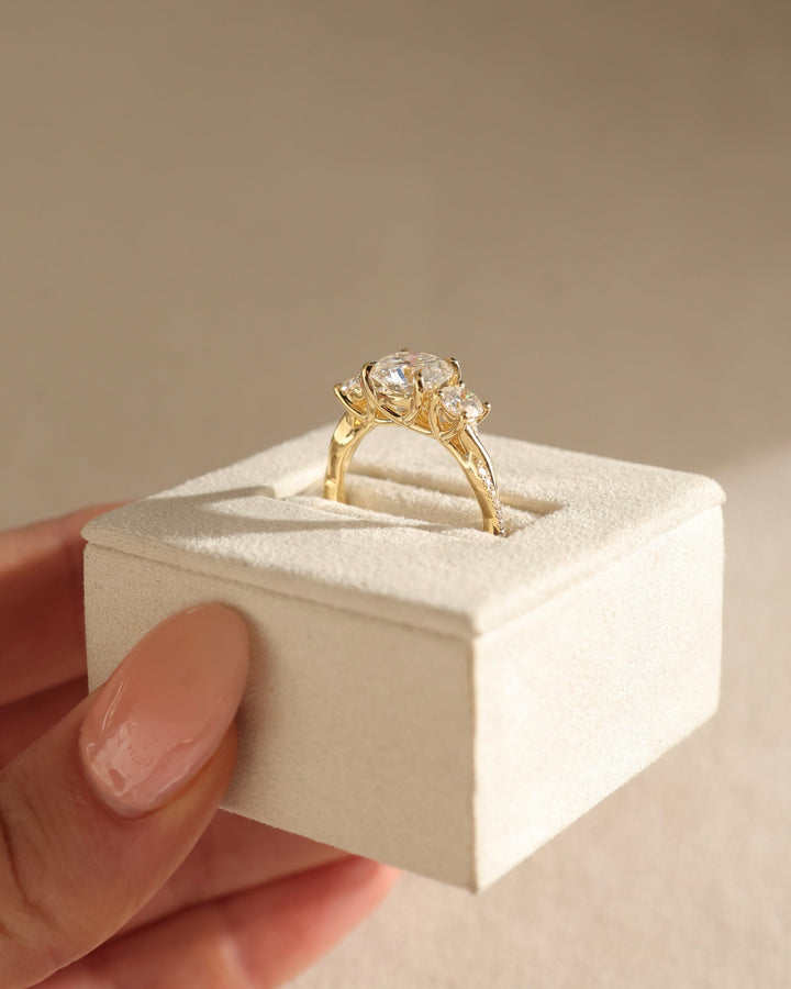 double prong three stone setting, single prong three stone setting, hidden prong three stone setting, minimal prong three stone setting, modern prong three stone setting, vintage three stone setting, c