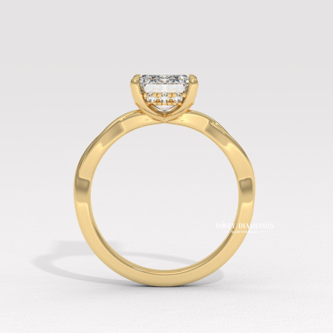 Emerald solitaire lab grown diamond ring in jewelry gift box