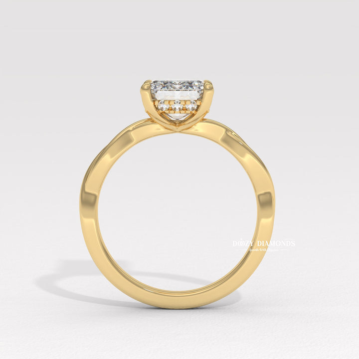 Emerald solitaire lab grown diamond ring in jewelry gift box