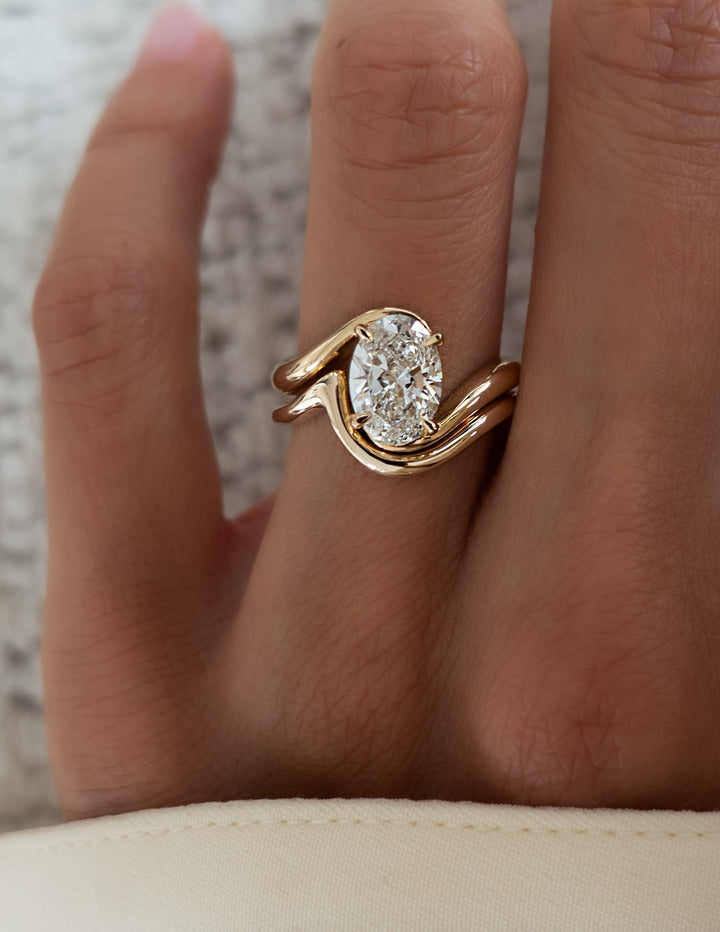 1.50CT Oval Solitaire Bypass Lab Grown Diamond Bridal Ring Set
