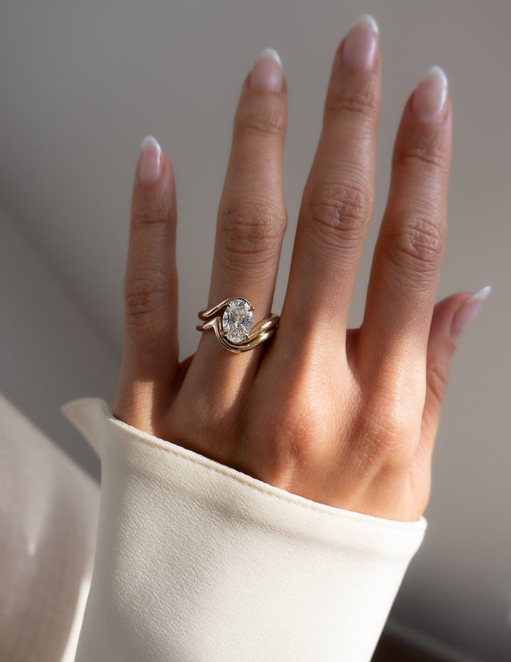 1.50CT Oval Solitaire Bypass Lab Grown Diamond Bridal Ring Set