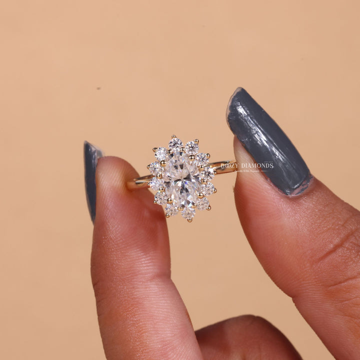 Oval halo diamond engagement ring available in multiple metals