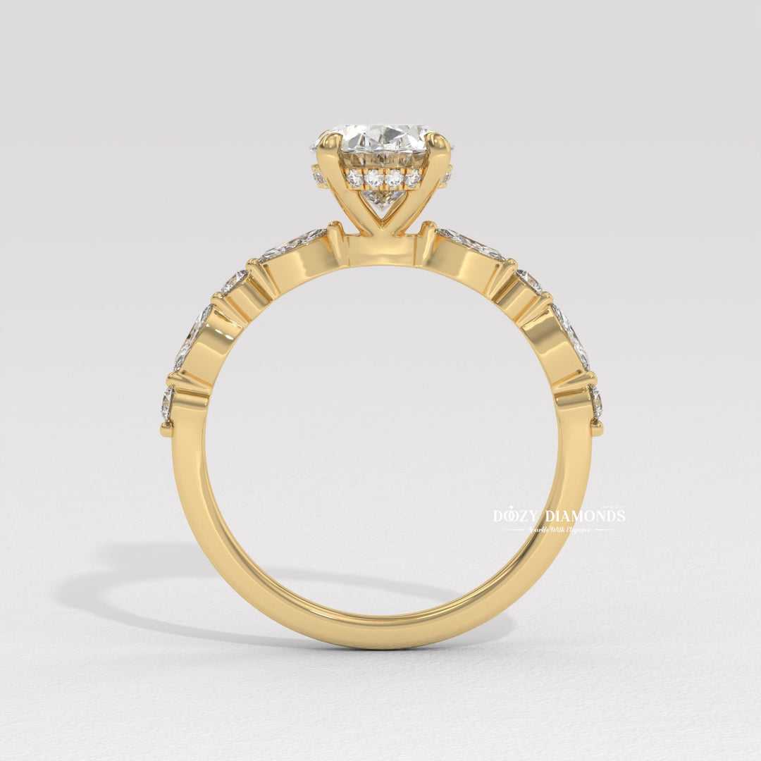 Round cut engagement ring shown with authenticity certificate