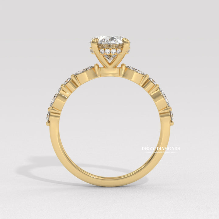 Round cut engagement ring shown with authenticity certificate