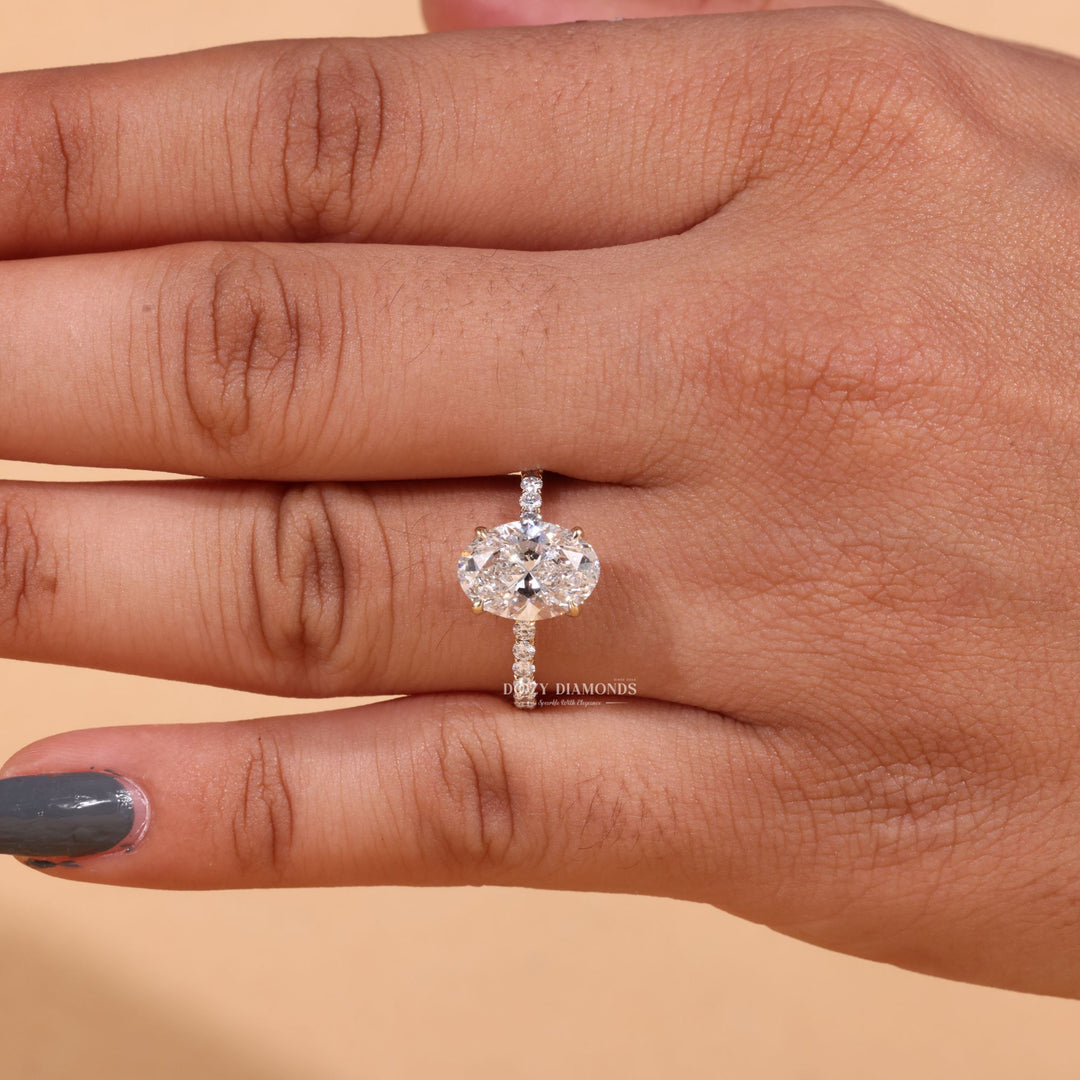 Oval hidden halo engagement ring with certified lab grown diamond