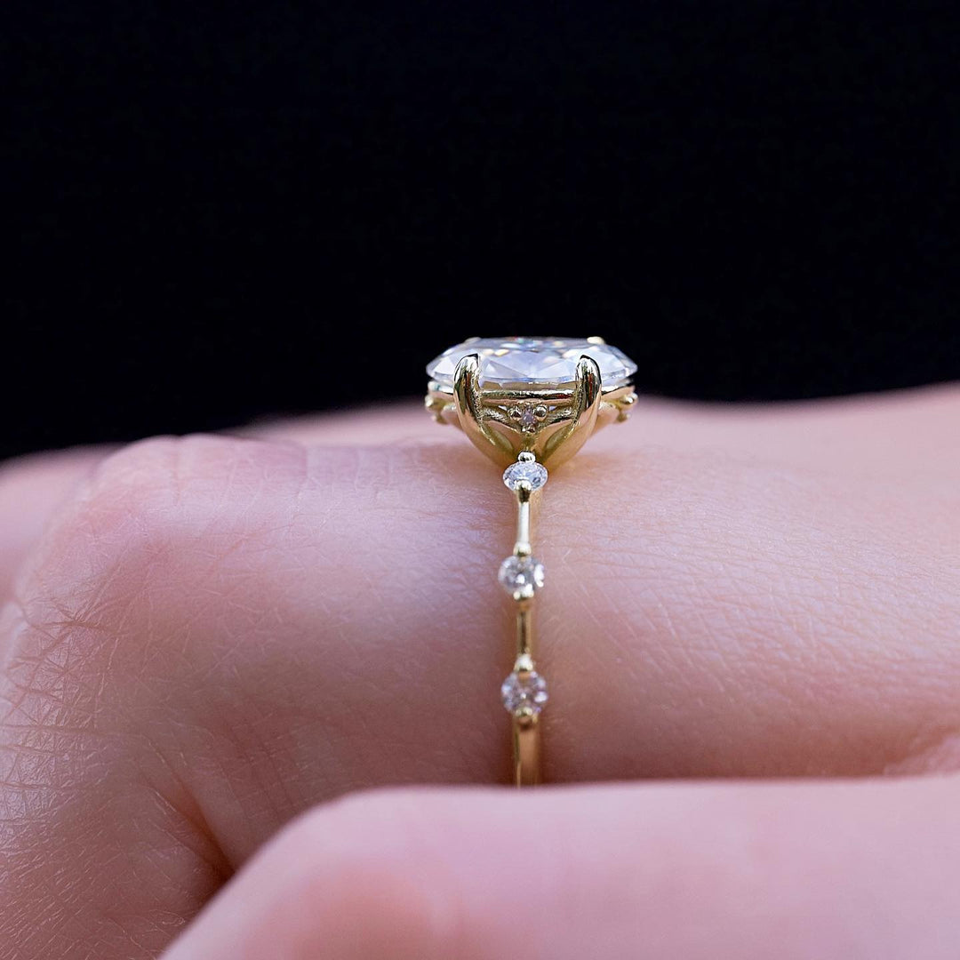 Oval solitaire lab grown diamond ring in jewelry gift box