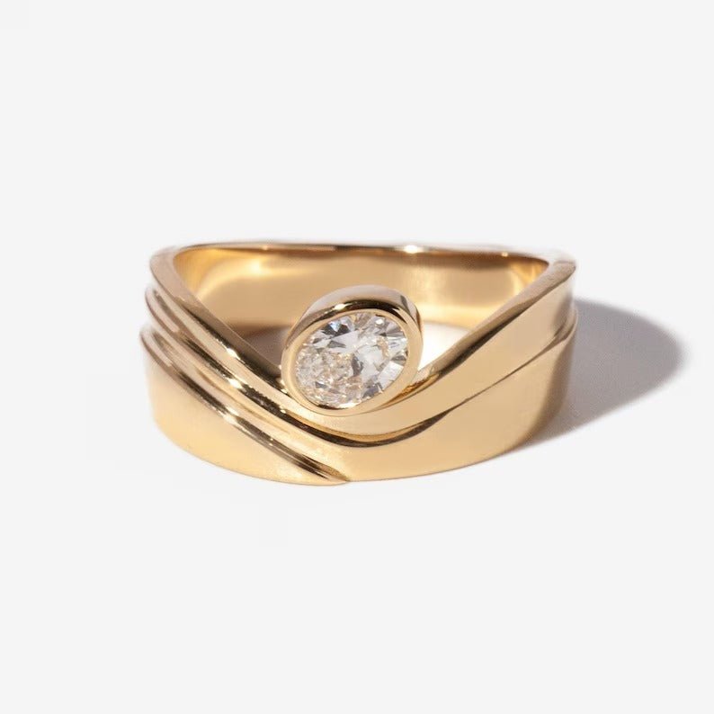 0.50CT oval cut bezel engagement ring available to buy now
