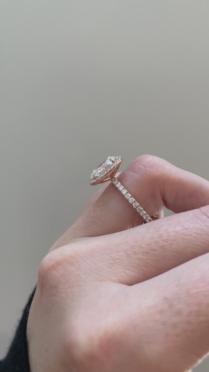 1.53 - 3.53 CT Oval Cut Lab Grown Diamond Halo & Pave Setting Engagement Ring - Doozy Diamonds
