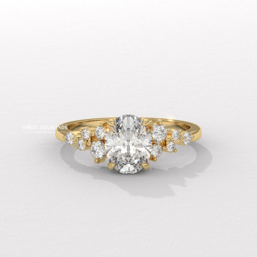 Oval cut cluster engagement ring available to buy now