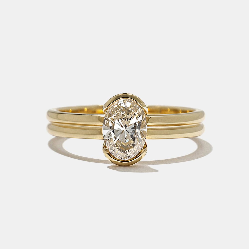 1.0CT oval cut bezel engagement ring available to buy now