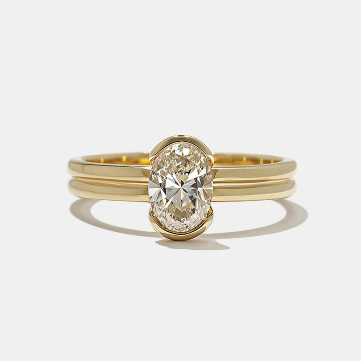 1.0CT oval cut bezel engagement ring available to buy now