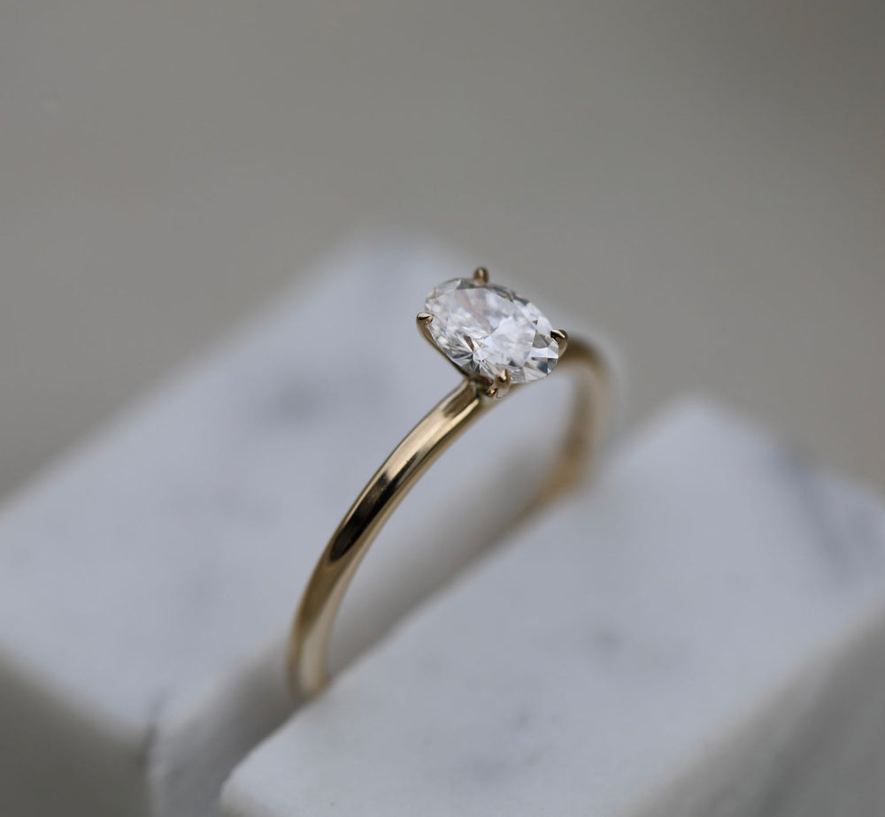 Fine craftsmanship detail on oval solitaire engagement ring