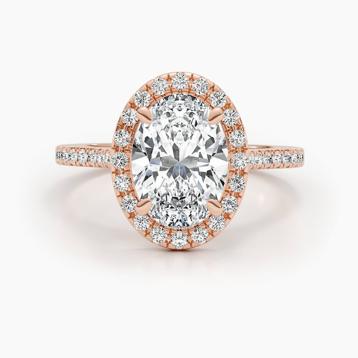 Oval pave engagement ring offered in gold and platinum