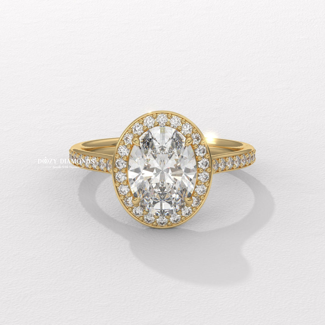 Oval halo lab grown diamond engagement ring for sale