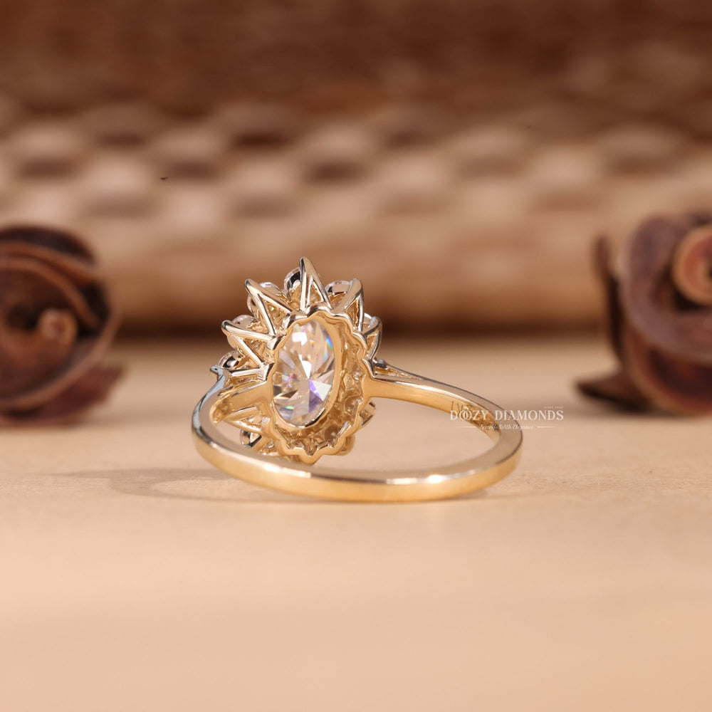 Oval halo engagement ring with certified lab grown diamond