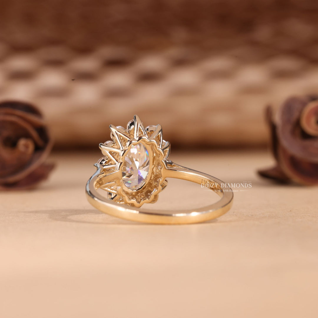 Oval halo engagement ring with certified lab grown diamond
